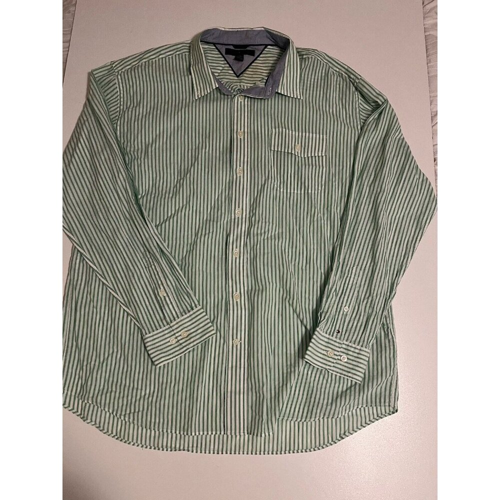 Tommy Hilfiger Mens   NEw W Tag Long Sleeve Button Down Shirt 2XL Stripe Green‎